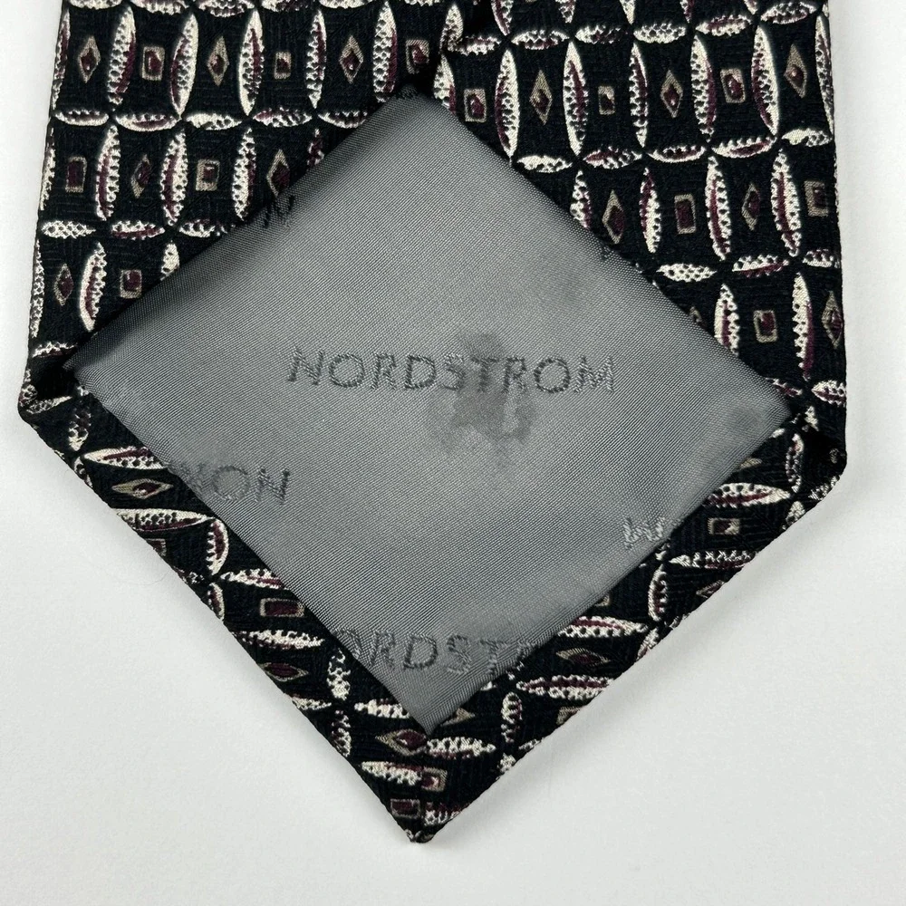 Robert Talbott Nordstrom XL‎ Black Geometric Silk Tie USA